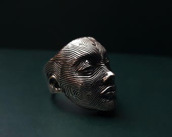 Silber Gesicht Ring - Traumwelle Ring - Spiritueller Schmuck - Einzigartiger futuristischer Ring - Moderne Heilige Geometrie