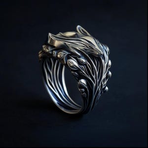 Silver Fox & Flower Ring: Unique Nature Jewelry