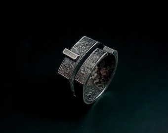 Einzigartiger Brutalist Ring - Antiker Sterling Silber Ring - Moderne Verlobungsringe - Schwarzer Statement Ring für Männer