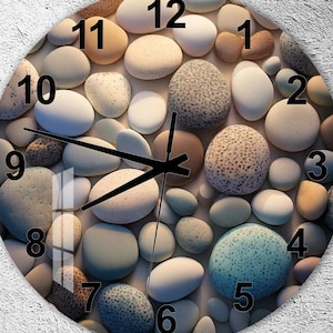 Tempered Glass Wall Clock, Artistic Wall Art, Minimalist Decorative Gift, Modern Wall Decor, Unique Gift Idea, Pebble Accent Decor