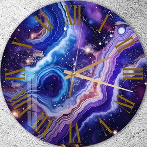 Tempered Glass Wall Clock, Artistic Wall Art, Geode Decorative Gift, Purple Wall Decor, Marble Wall Clock, Unique Gift Idea, Gift for Her