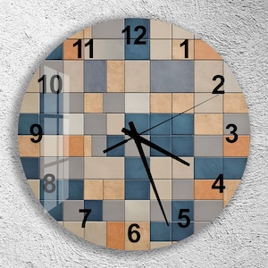 Zegar ścienny ze szkła hartowanego, abstrakcyjny zegar ścienny, prezent dla par, prezent do biura, kolorowy zegar ścienny z płytek, minimalistyczny zegar w stylu geometrycznym