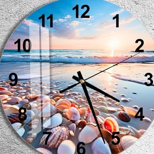 Tempered Glass Wall Clock, Blue Wall Clock, Pebble Wall Clock, Stone Wall Clock, Beach House Decor, Ocean Wall Clock, Coastal Wall Clock