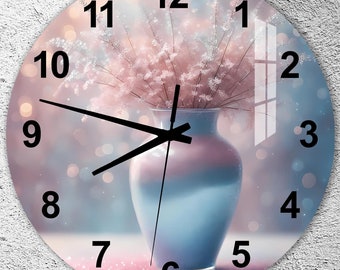 Floral Tempered Glass Wall Clock: Pastel Art Decor for Living Room and Offices