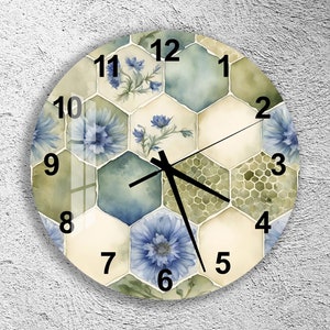 Tempered Glass Wall Clock, Yellow Wall Clock, Floral Wall Clock, Botanical Wall Clock, Colorful Wall Clock, Gift for Her, Bedroom Wall Clock