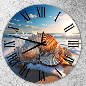 Tempered Glass Wall Clock, Blue Wall Clock, Pebble Wall Clock, Stone Wall Clock, Beach House Decor, Ocean Wall Clock, Large Coastal Wall Art