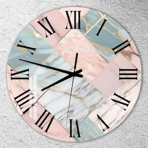 Orologio da parete in vetro temperato: marmo astratto, design geometrico pastello