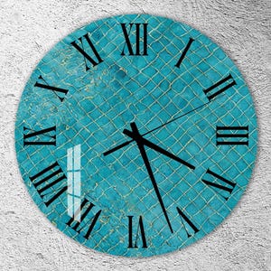 Tempered Glass Wall Clock: Abstract Blue Geometric Minimalist Design