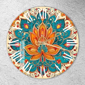 Mandala Tempered Glass Wall Clock: Boho Home Decor