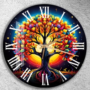 Tree of Life Wall Clock, Unique Colorful Wall Clock, Nature Lover Clock, Tempered Glass Wall Clock, Modern Wall Art, Spiritual Home Decor