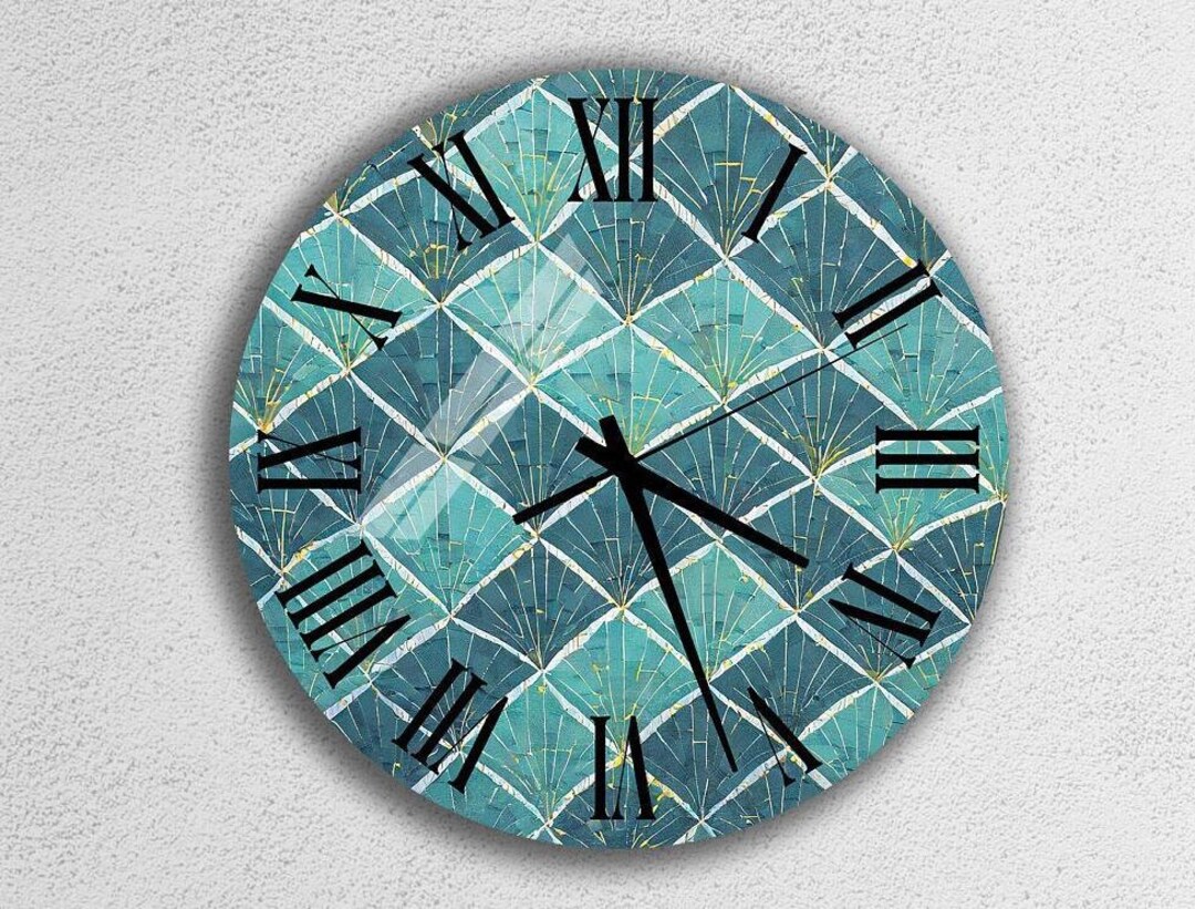 Tempered Glass Wall Clock: Abstract Geometric Blue Tiles - Etsy