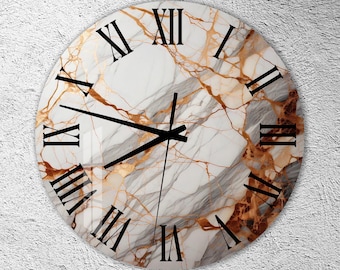 Tempered Glass Wall Clock: Ivory Marble Abstract Art, Silent Movement