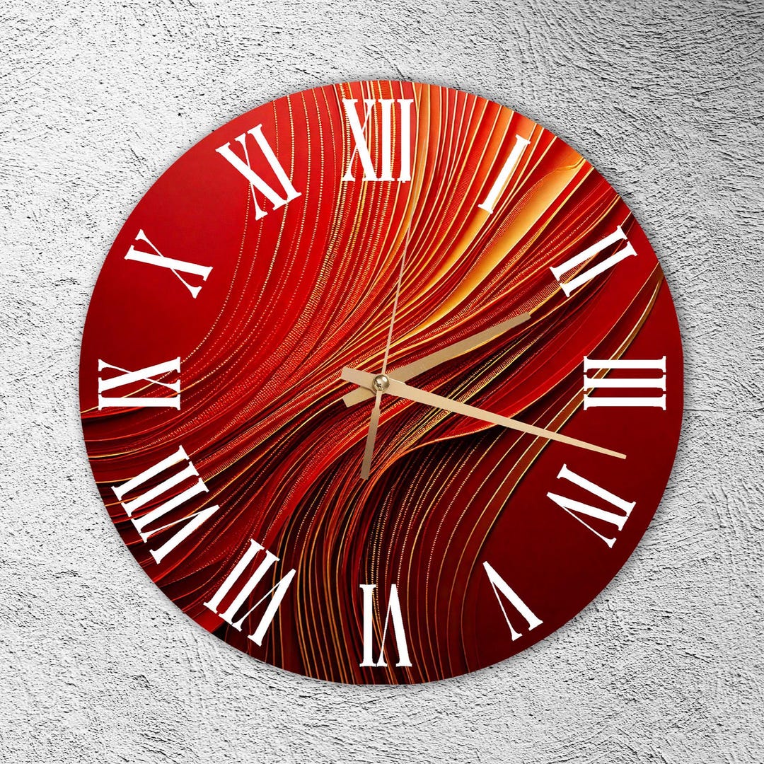 Red Waves Tempered Glass Wall Clock: Modern Art Accent Decor - Etsy