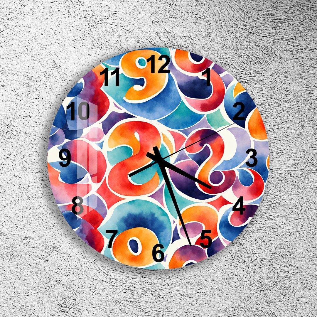 Colorful Number Pattern Wall Clock: Playful Abstract Timepiece Made ...