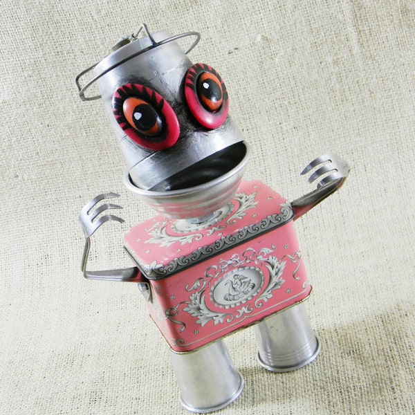 robot - PINKY - Assemblage Sculpture - Found Object  - Reclaim2Fame