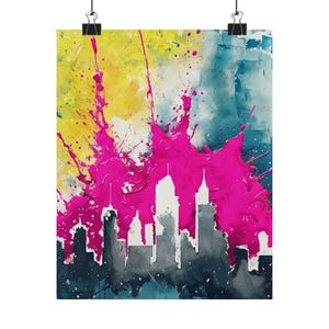 Vibrant City Skyline Poster, Abstract Wall Art, Modern Home Decor, Colorful Prints, Gift for Art Lovers
