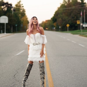 Rhiannon Fringe Mini Dress: Off-Shoulder Elopement Dress