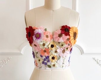 Floral Embroidery Strapless Corset Top