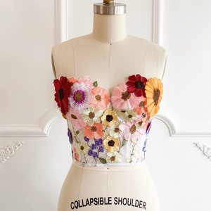 Embroidered floral corset top, wedding corset, floral wedding dress, flower corset, sheer corset image 1
