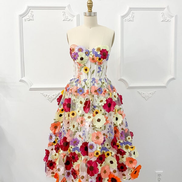Embroidered Floral Dress Etsy