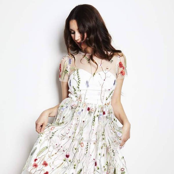Dress With Textured Floral Embroidery