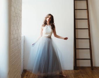 Floor length Tulle Skirt, prom dress, 2 piece wedding dress, adult tulle skirt, maxi tulle skirt, wedding dress, grey bridesmaid