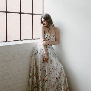 Embroidered Gown, floral wedding dress, embroidered prom dress, spring wedding dress image 1