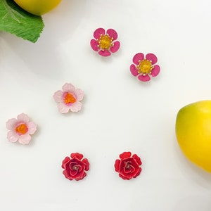 Hand painted floral stud earrings, statement earrings, bridal jewelry, floral jewelry, valentines gift image 5