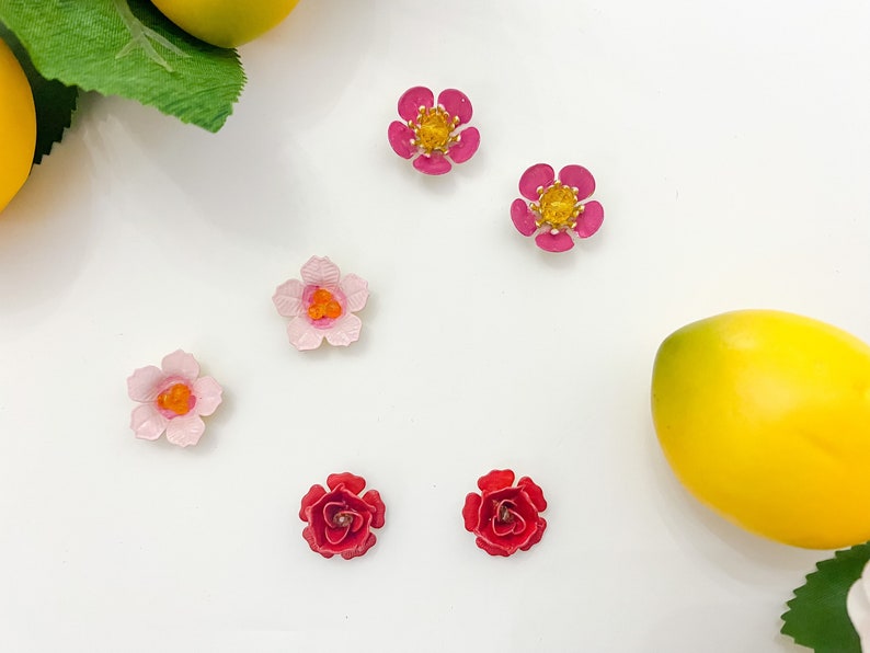 Hand painted floral stud earrings, statement earrings, bridal jewelry, floral jewelry, valentines gift image 5