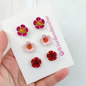 Hand painted floral stud earrings, statement earrings, bridal jewelry, floral jewelry, valentines gift image 2