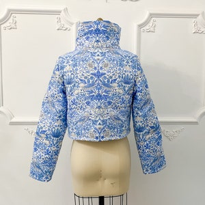 Floral puffer jacket, cropped funnel neck puffer spring jacket image 4