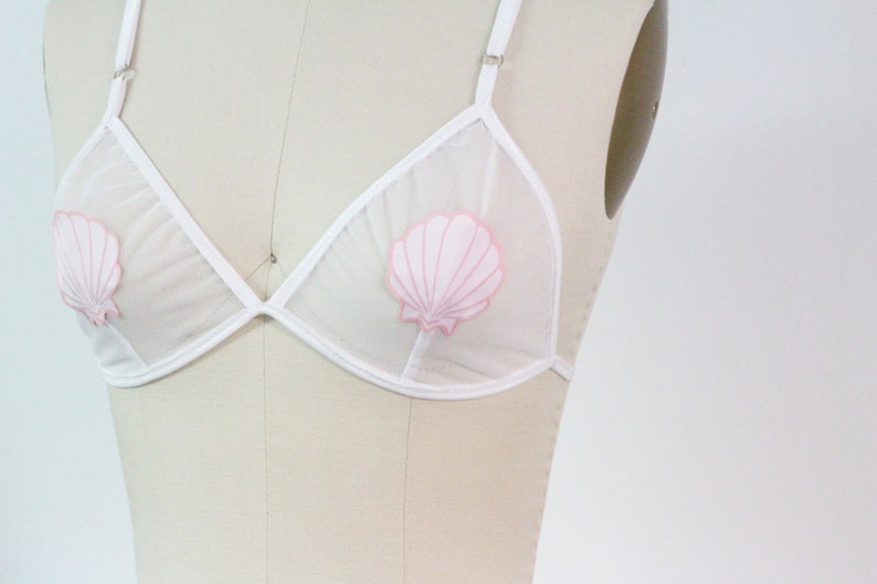 Seashell bra, mermaid bralette, triangle bra, mesh bralette, summer lingerie, mermaid bridal lingerie, bralette image 2