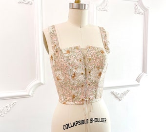 Regency inspired blush lace up corset top, cropped corset, vintage style corset, renaissance corset, bustier top