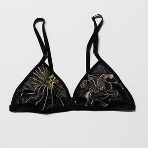 Black embroidered lingerie set, brazilian panty, celestial bralette, boudoir lingerie set image 7
