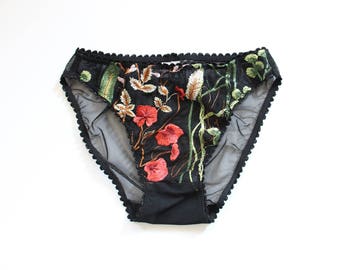 Embroidered floral panties, sheer, bikini cut panties, mesh, embroidered lingerie, boudoir lingerie, floral print, embroidery