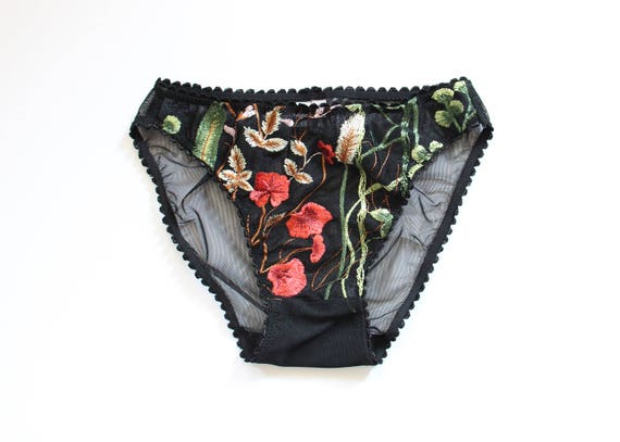 Embroidered Floral Panties, Sheer, Bikini Cut Panties, Mesh, Embroidered  Lingerie, Boudoir Lingerie, Floral Print, Embroidery 