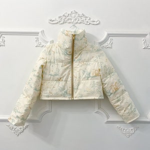 Floral puffer jacket, cropped funnel neck puffer spring jacket image 9