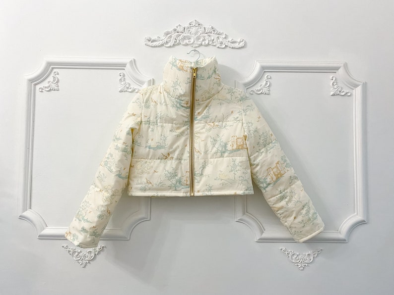 Floral puffer jacket, cropped funnel neck puffer spring jacket image 9