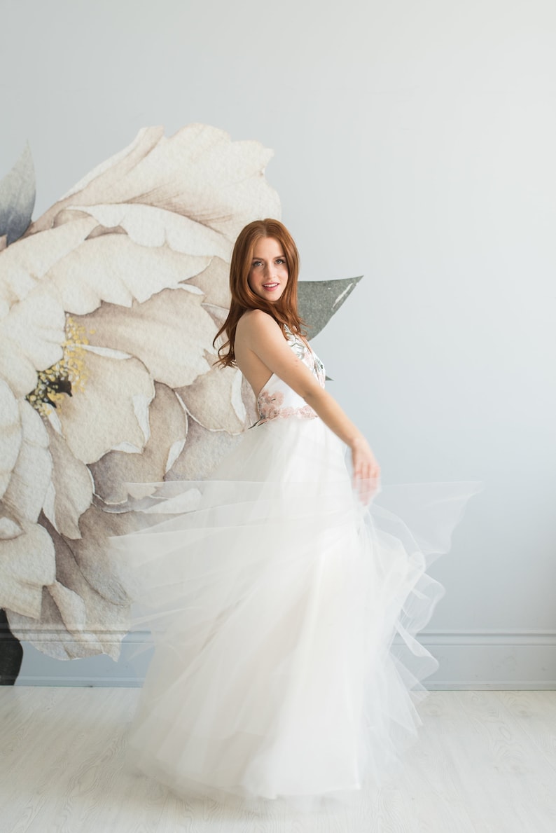 Embroidered Floral Wedding Dress Blush Wedding Dress Prom Etsy