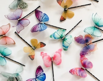 Butterfly hair pins, butterfly bobby pin, bridal hair accessory, dragonfly hair pins, boho bride, prom hair pins, butterfly print, music fes