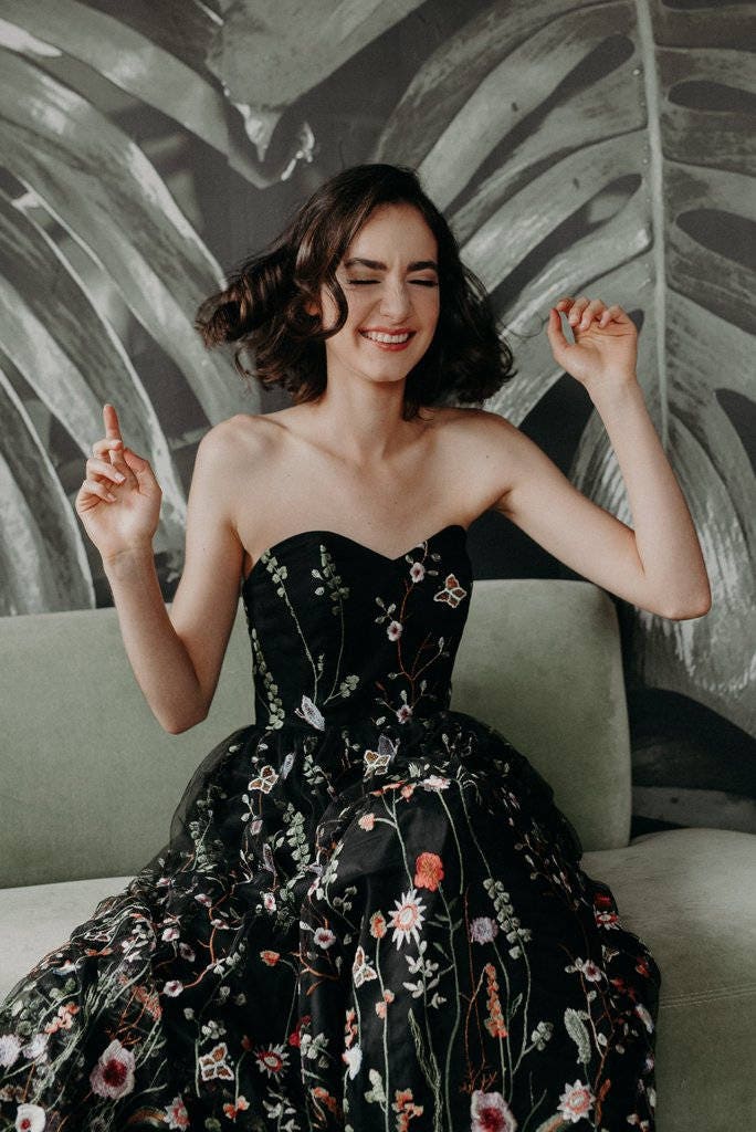 white christmas dresses Black Floral Structured Mini Dress - All Dresses