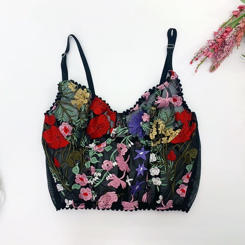 Daisy Floral Embroidered Bra Boudoir Lingerie Underwired - Etsy