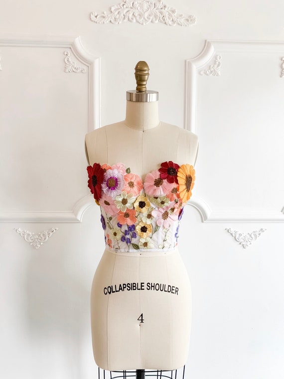 Embroidered floral corset top, wedding corset, floral wedding dress, flower corset, sheer corset Embroidered floral corset top, wedding corset, floral wedding dress, flower corset, sheer corset
