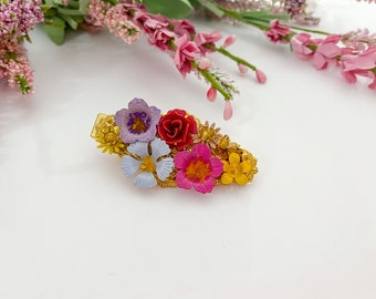 Hand painted floral barrette, bridal jewelry, floral jewelry, flower barrette, bridal barrette