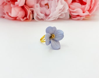 Light Blue floral cocktail ring, realistic flower ring, large ring, something blue