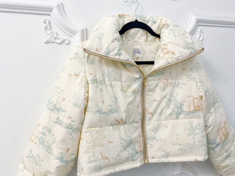 Floral puffer jacket, cropped funnel neck puffer spring jacket image 8