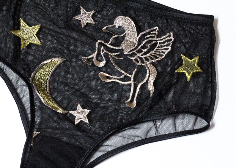 Black embroidered lingerie set, brazilian panty, celestial bralette, boudoir lingerie set image 4