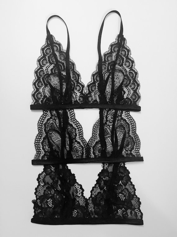 Lace Bralette Plume Simple Lace Bralette Triangle Bralette Black Lace Bra Lace Lingerie Every Day Bralette Etsy UK