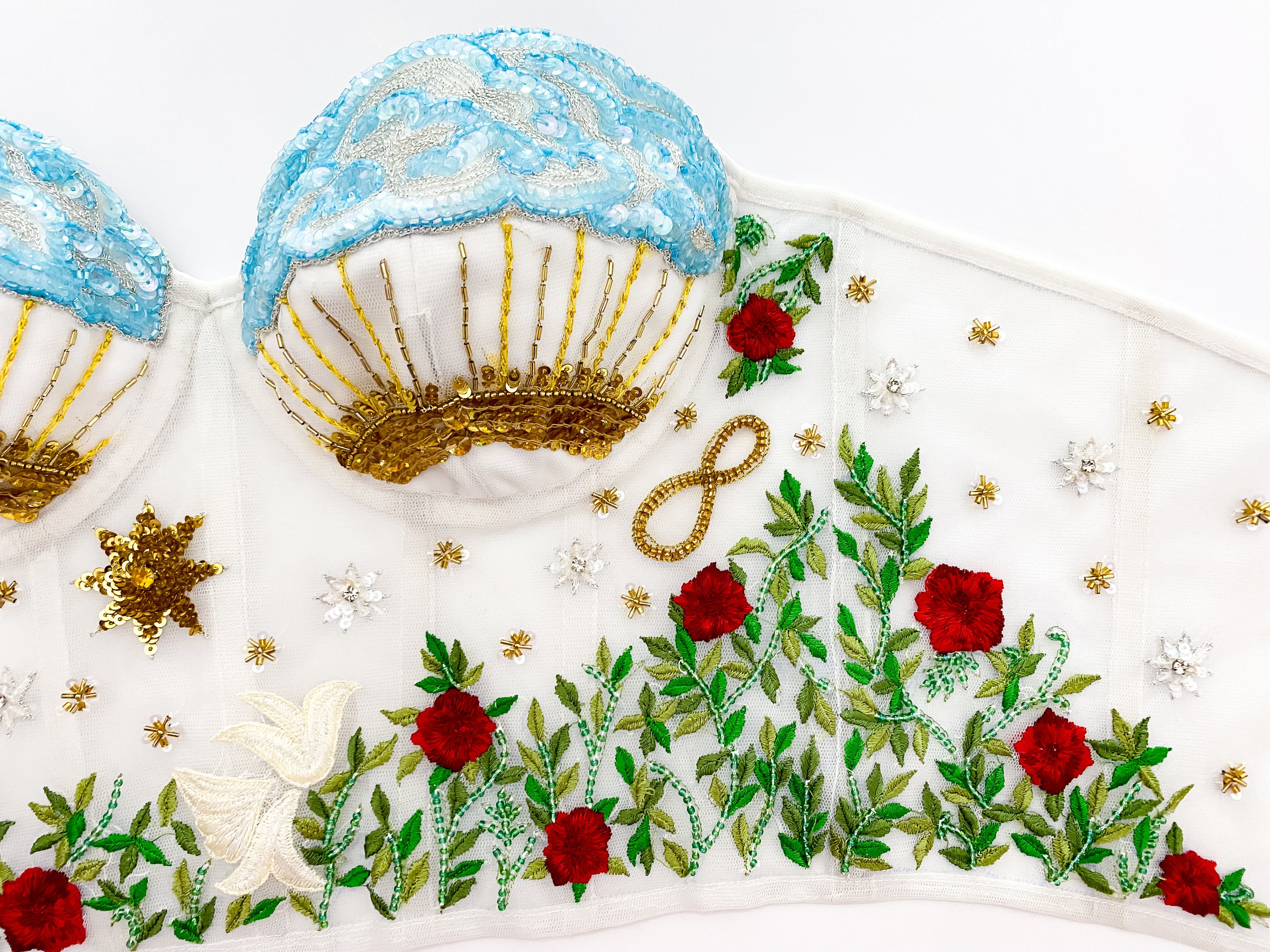 Embroidered Tarot Corset Top: Beaded Floral Sheer Bridal Bustier