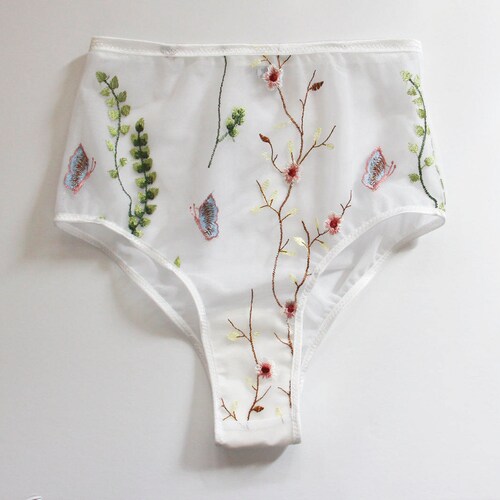 Embroidered Floral High Waist Panty Valentines Gift White Etsy